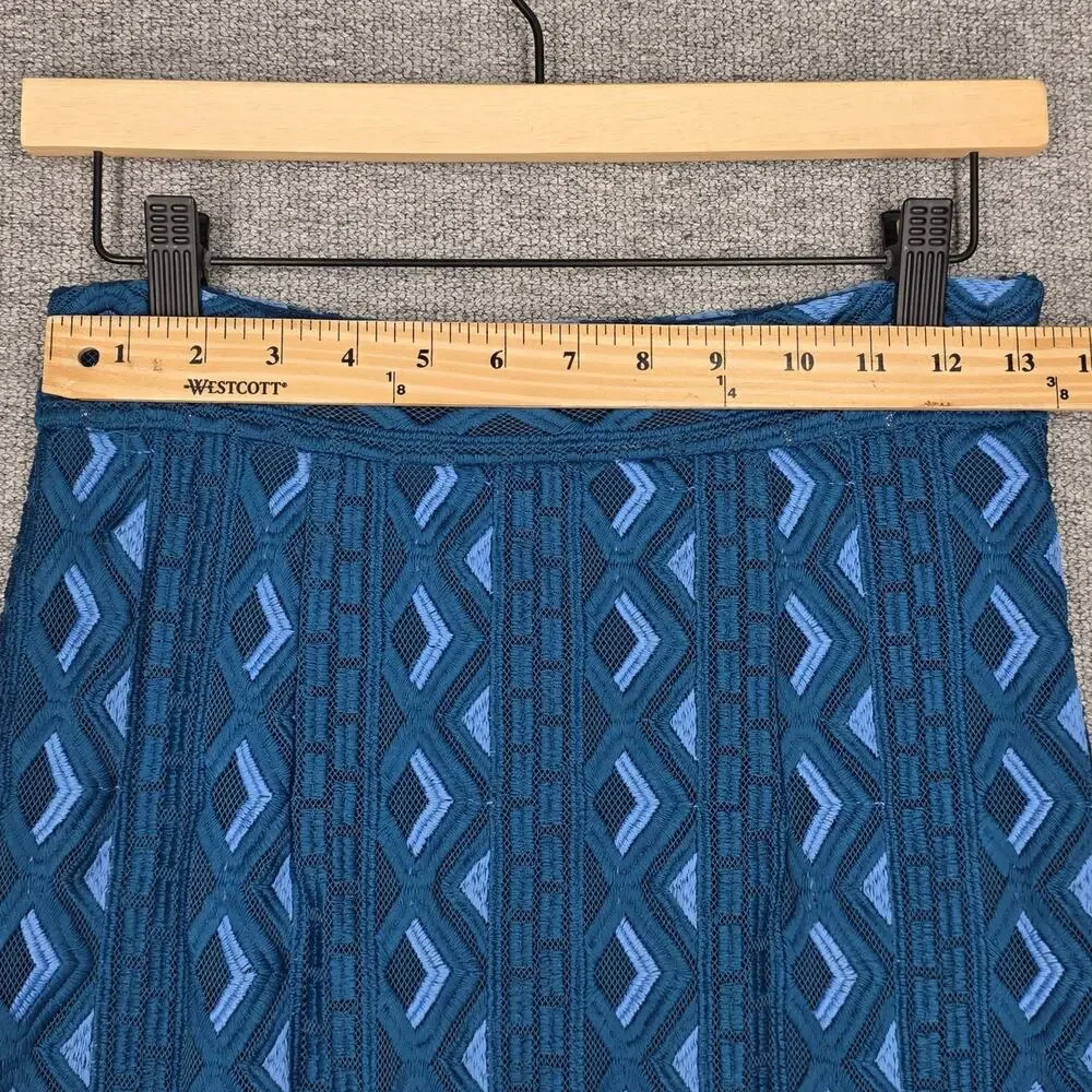 ANTHROPOLOGIE SIENNA EMBROIDERED PENCIL MIDI SKIRT – WOMEN’S US 8 – TEAL – LINED
